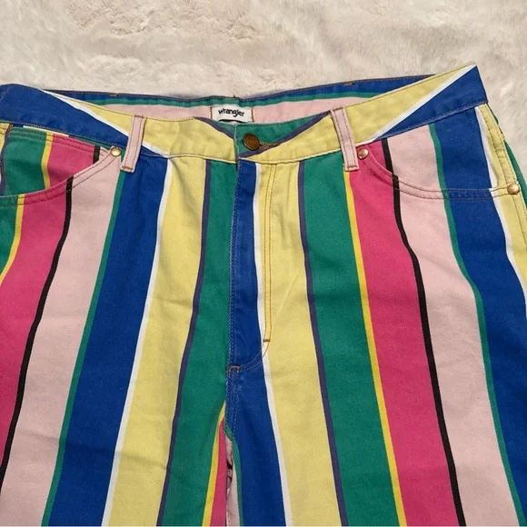 Wrangler Jeans Women 33 (33x30) Multicolor Striped Wanderer 622 High Rise Flare - Picture 2 of 8